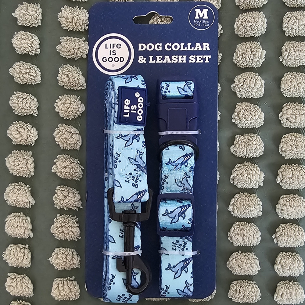 NWT Life Is Good Whale Dog Collar & Leash Set